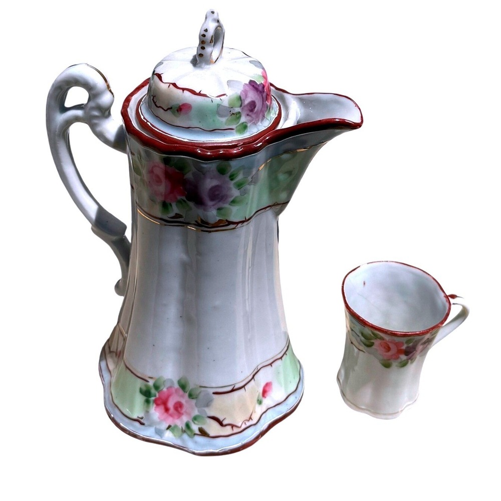 Vintage Hand Painted Porcelain Coffee Pot Floral Gold Japan Tea Chocolate Pot